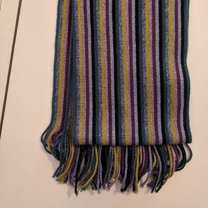 Purple blue striped scarf with fringe ends